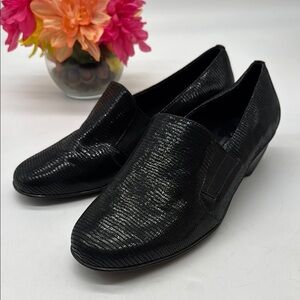 Walking Cradles Snakeskin Shiny Black Slip On Loafers BLO8953D